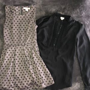 Polka Dot dress and black long sleeve dress shirt